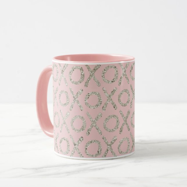 Rosa Glitzy Silver XOXO Tasse (Vorderseite Links)