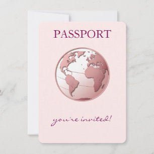 Rosa Globus Reisepass Baby Shower Einladung