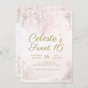 Rosa Glow & Gold Celestial Sparkle Sweet 16 Party Einladung