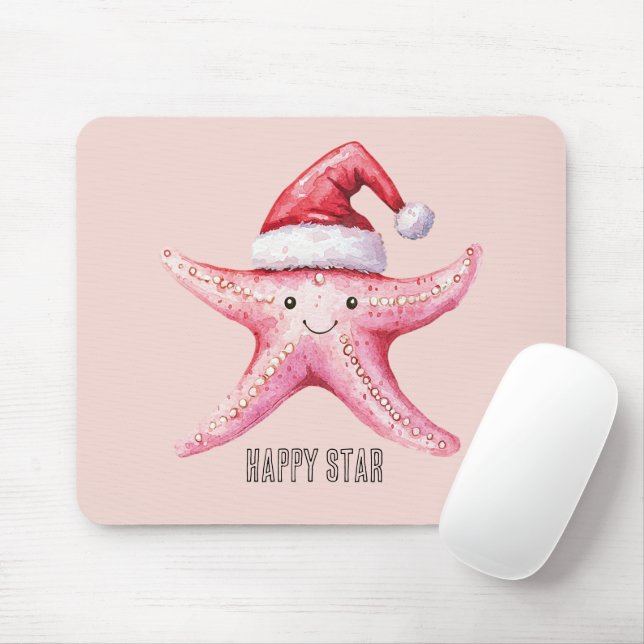 Rosa glücklicher Seestern-Weihnachtsmannhut Mousepad (Mit Mouse)