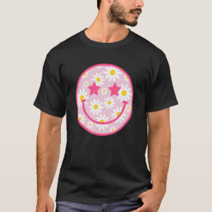 Rosa glückliches Gesicht Gänseblümchen-Blume Prepp T-Shirt