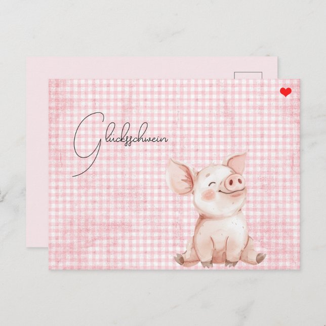 rosa Glücksschwein-Karte Postcard Postkarte (Vorne/Hinten)