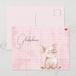 rosa Glücksschwein-Karte Postcard Postkarte
