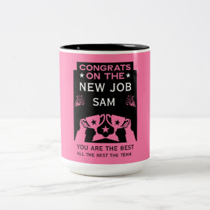 Rosa Glückwünsche zu der neuen Aufgabe Zweifarbige Tasse