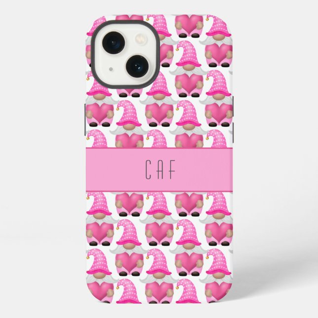 Rosa Gnome Herzen Monogram Wald Süß  iPhone Hülle (Rückseite)