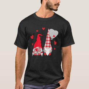 Rosa Gnome Liebe Kariert Heart Balloons Valentine T-Shirt