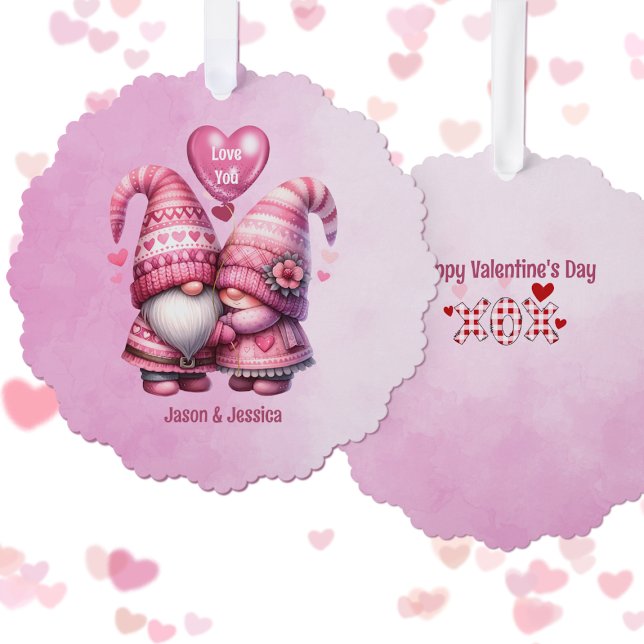 Rosa Gnome Valentine Couple Flat Ornament Karte (Von Creator hochgeladen)