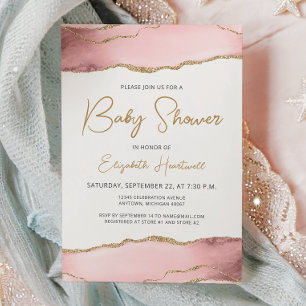 Rosa Gold-Achat-Baby-Shower-Einladung