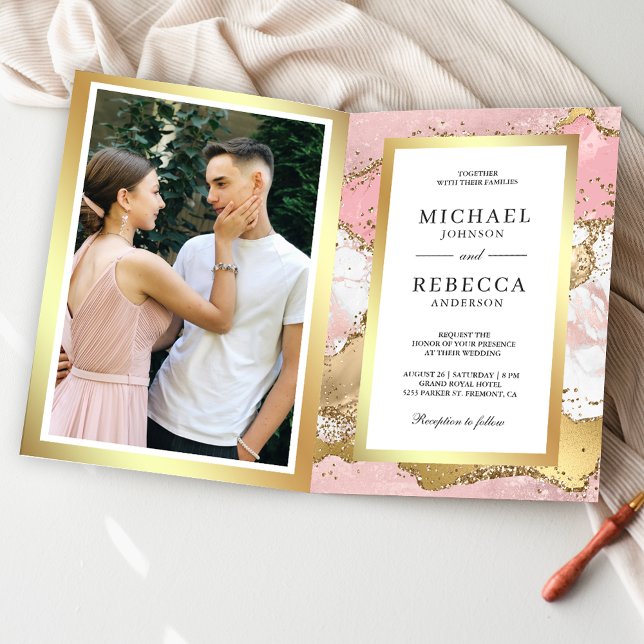 Rosa Gold Achat Marmor QR-Code Foto Hochzeit Einladung (Von Creator hochgeladen)