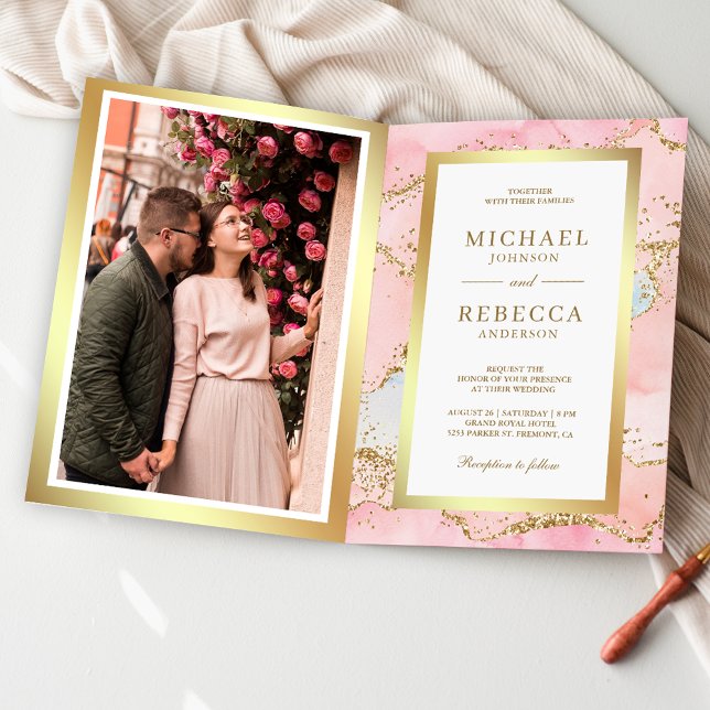 Rosa Gold Achat Marmor QR Code Hochzeit Einladung (Von Creator hochgeladen)