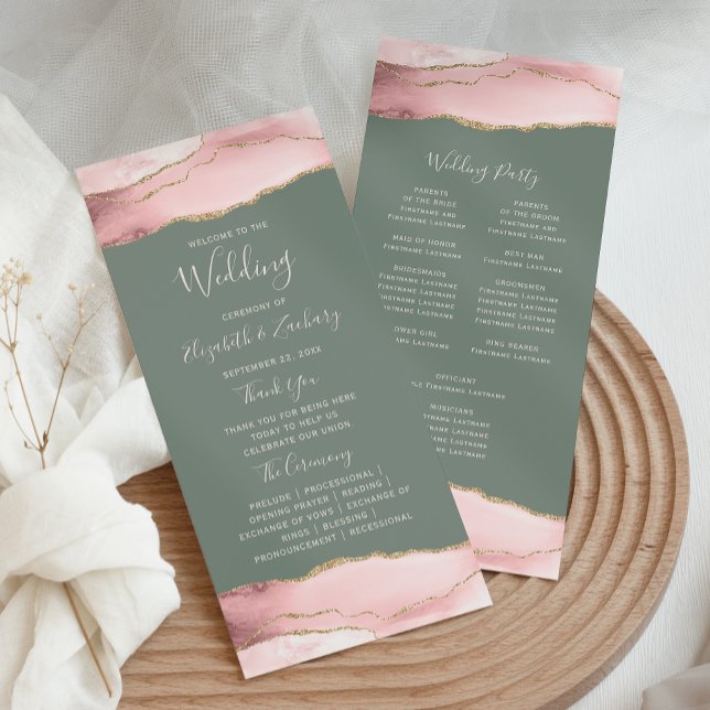 Rosa Gold Achat Salbei Grün Hochzeit Programm (Von Creator hochgeladen)