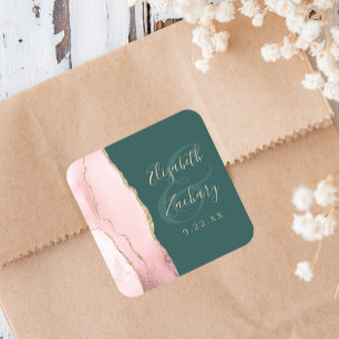Rosa Gold Achat Smaragdgrüne Hochzeit Quadratischer Aufkleber