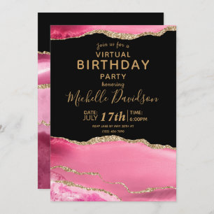 Rosa & Gold Agate Virtual Birthday Einladung