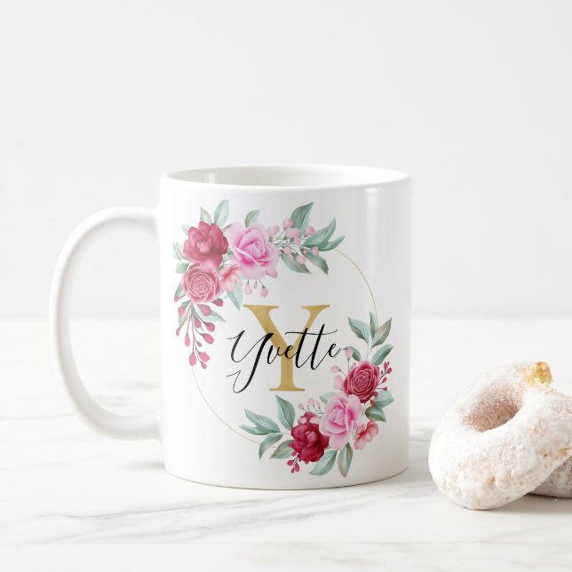 Rosa Gold Aquarellfarben Kaffeetasse (Mit Donut)
