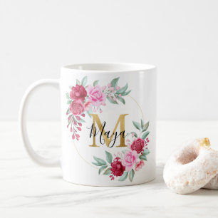 Rosa Gold Aquarellfarben Monogramm Kaffeetasse