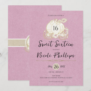 Rosa Gold Aschenputtel Kutsche Sweet 16 Party Einladung