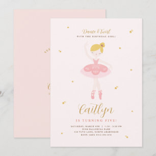 Rosa & Gold Ballerina Geburtstagsfeier Einladung