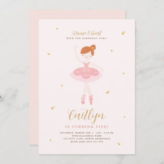 Rosa & Gold Ballerina Geburtstagsfeier Einladung