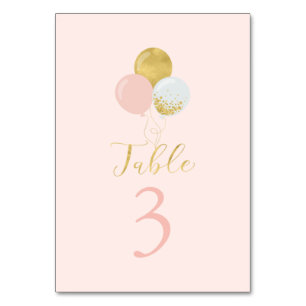 Rosa & Gold Balloons 1. Girl Birthday Party Tischnummer