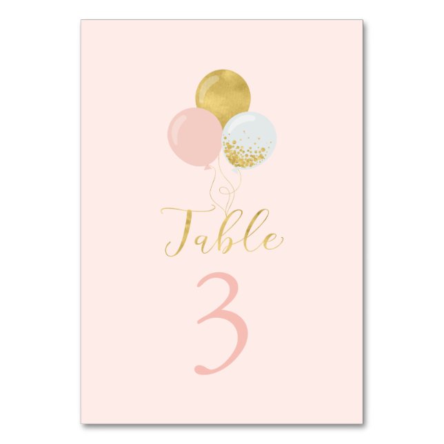 Rosa & Gold Balloons 1. Girl Birthday Party Tischnummer (Vorderseite)