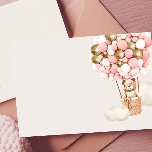 Rosa Gold Bärenballons Blank Girl Enclosure Card Begleitkarte
