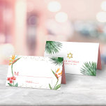 Rosa Gold Bat Mitzvah Tropenflora Wasserfarbe Platzkarte<br><div class="desc">Kein Bat Mitzvah Party ist komplett ohne personalisierte Platzkarten. Lass deinem Lieblings-Bat Mitzvah Stolz, Freude und feiere ihren Meilenstein in ihrem perfekt koordinierten Party. Stilvolle, atemberaubende, farbenfrohe tropische Aquarellvogel aus paradiesischen Blume, Imitats goldener Star von David und Glitzer Punkte, zusammen mit der Rose rosa modernen Sans Serif Typ, überlagern einen...</div>