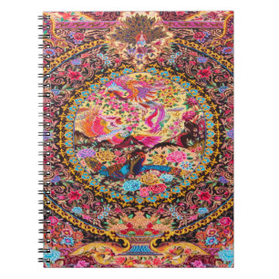 Rosa Gold Blau Persisch Floral Blumen Pfau Notizblock