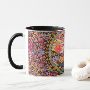 Rosa Gold Blau Persisch Floral Blumen Pfau Tasse