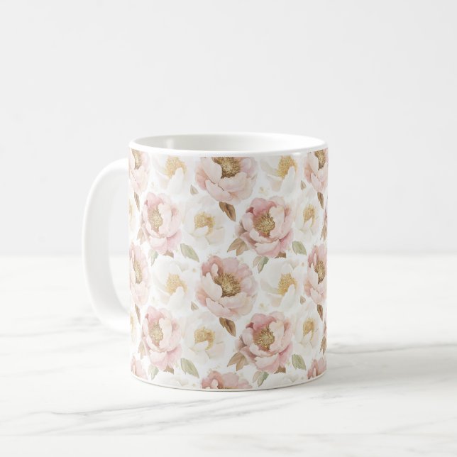 Rosa Gold-Blume Kaffeetasse (Vorderseite Links)