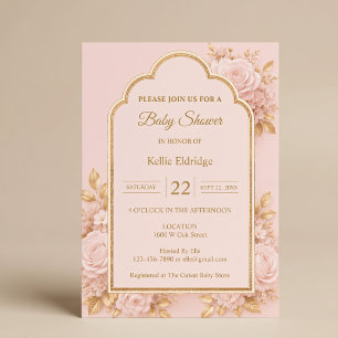 Rosa & Gold Blumen Baby Shower Einladung