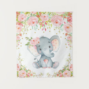 Rosa Gold Blumen Elefant Kinderzimmer Baby Mädchen Wandteppich