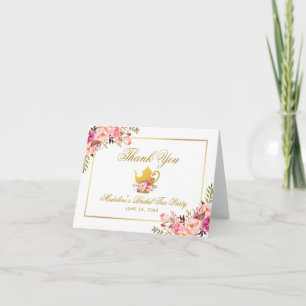 Rosa Gold Blumen Hochzeits-Teeparty Dankeskarte