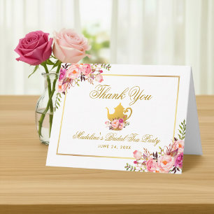 Rosa Gold Blumen Hochzeits-Teeparty Dankeskarte