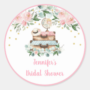 Rosa Gold Blumen Hochzeitsdusche Reise Runder Aufkleber