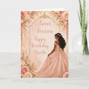 Rosa Gold Blumen Sweet Sixteen Party Karte