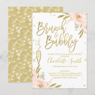 Rosa Gold Blumenbrunch Bridal Dusche Einladung
