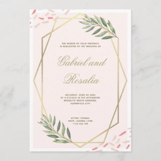Rosa Gold Blumenmuster Geometrische Hochzeit Einladung