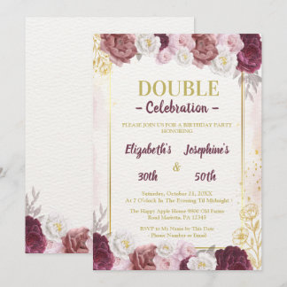 Rosa Gold Blush Erwachsene Gemeinsame Geburtstagsp Einladung