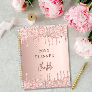 Rosa Gold Blush Glitter-Tropfen Name 2023 Planer