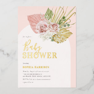 Rosa Gold Boho Floral Bogen Echtfolien-Einladung Folieneinladung