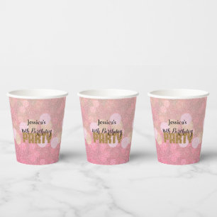 Rosa Gold Bokeh Glitter Geburtstag Pappbecher