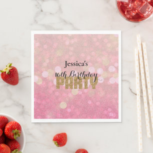 Rosa Gold Bokeh Glitter Geburtstag Serviette