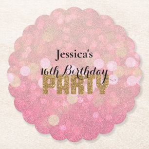 Rosa Gold Bokeh Glitter Geburtstag Untersetzer
