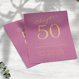 Rosa Gold Budget 50. Geburtstag Einladung Flyer