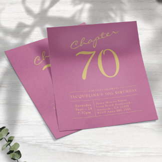 Rosa Gold Budget 70. Geburtstag Einladung Flyer