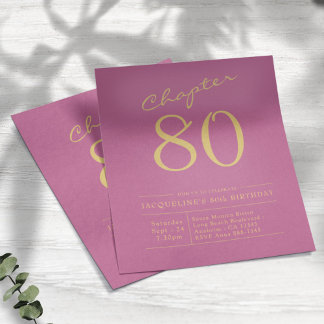 Rosa Gold Budget 80. Geburtstag Einladung Flyer