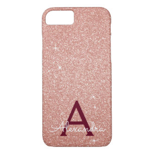 Rosa-Gold-Burgund-Glitzer-Sparkon-Monogramm Case-Mate iPhone Hülle