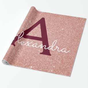 Rosa-Gold-Burgund-Glitzer-Sparkon-Monogramm Geschenkpapier