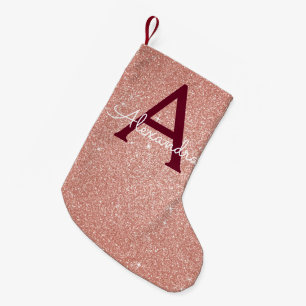 Rosa-Gold-Burgund-Glitzer-Sparkon-Monogramm Kleiner Weihnachtsstrumpf