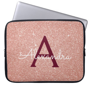 Rosa-Gold-Burgund-Glitzer-Sparkon-Monogramm Laptopschutzhülle